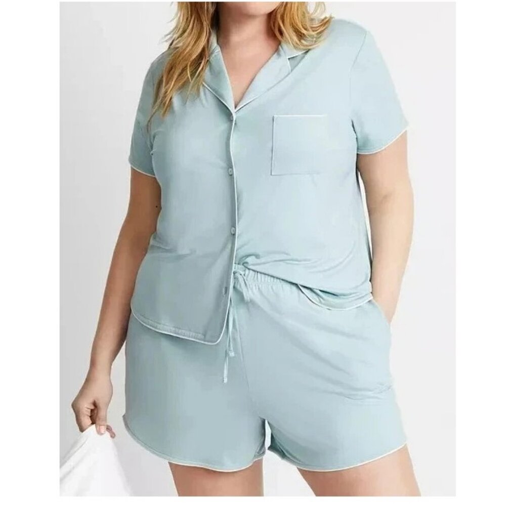 State of Day Women's Plus Size 2-Piece Short Sleeve Shorts Pajama Set, Mist, 3X